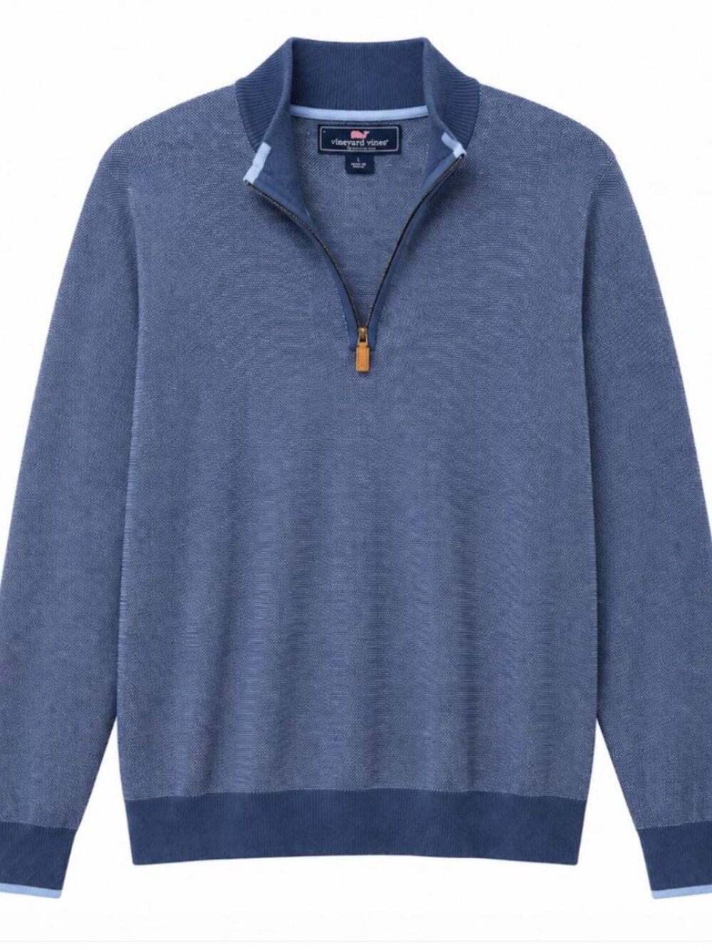 Vineyard Vines Men's Light Blue Quarter-Zip Cotton and Cashmere Pullover